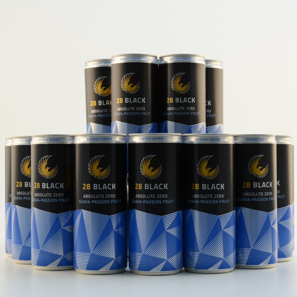 28 DRINKS BLACK SUGARFREE Guava-Passion-Fruit Energy Drink 24er Tray 24x0,25l (kein Alkohol)