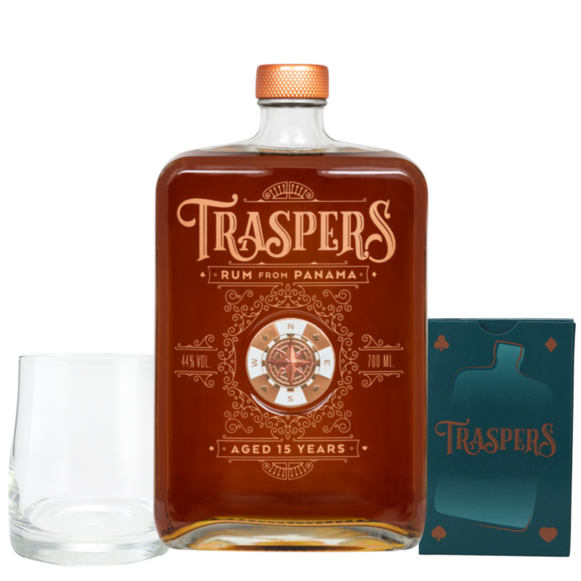 Traspers Rum 15 Jahre 44% 0,7l + Kartenset & Tumbler
