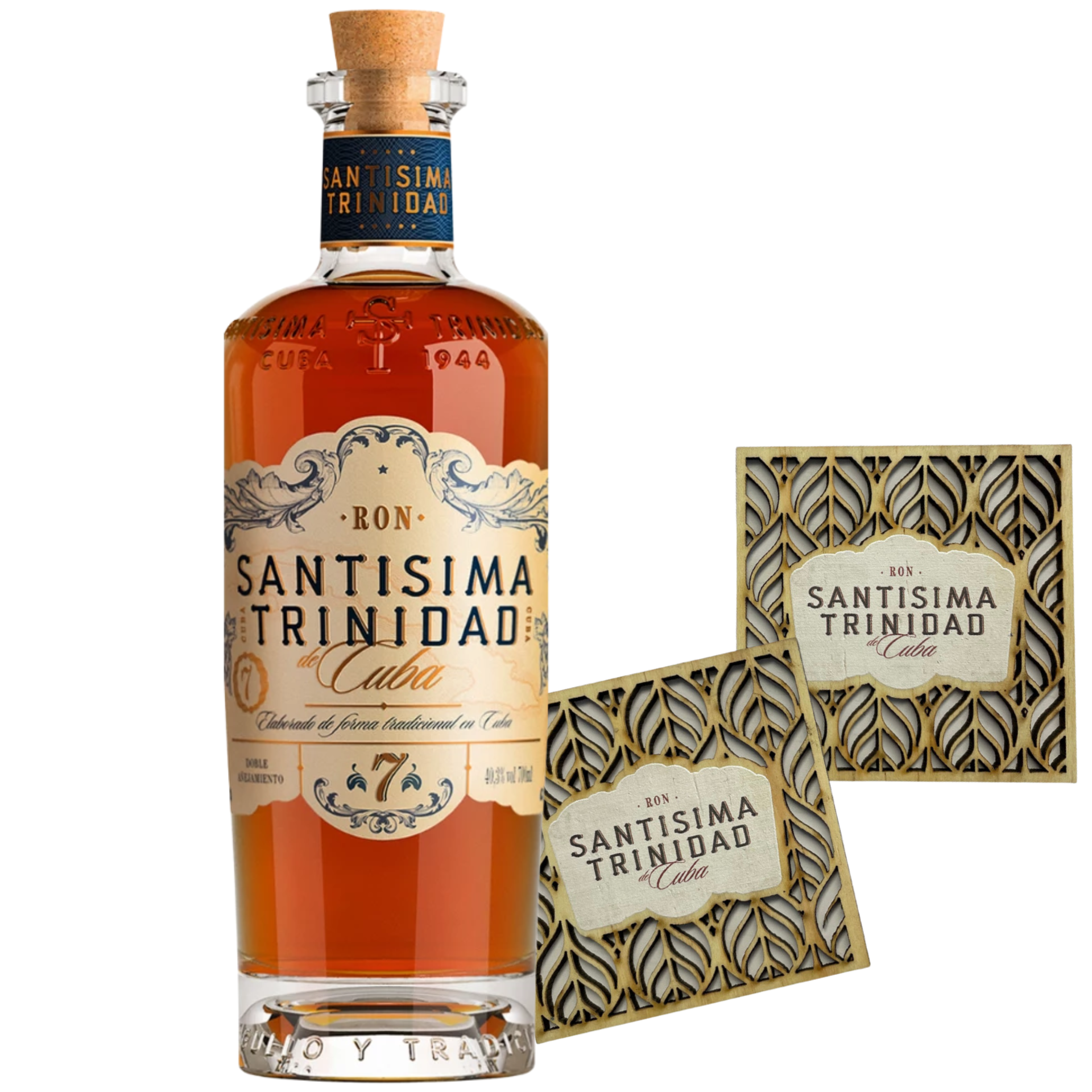 Ron Santisima Trinidad 7 Jahre Rum de Cuba 40,3% 0,7l + Holzuntersetzer