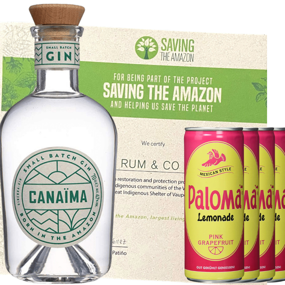 Canaima Gin + Baum Zertifikat und 4 Dosen Paloma