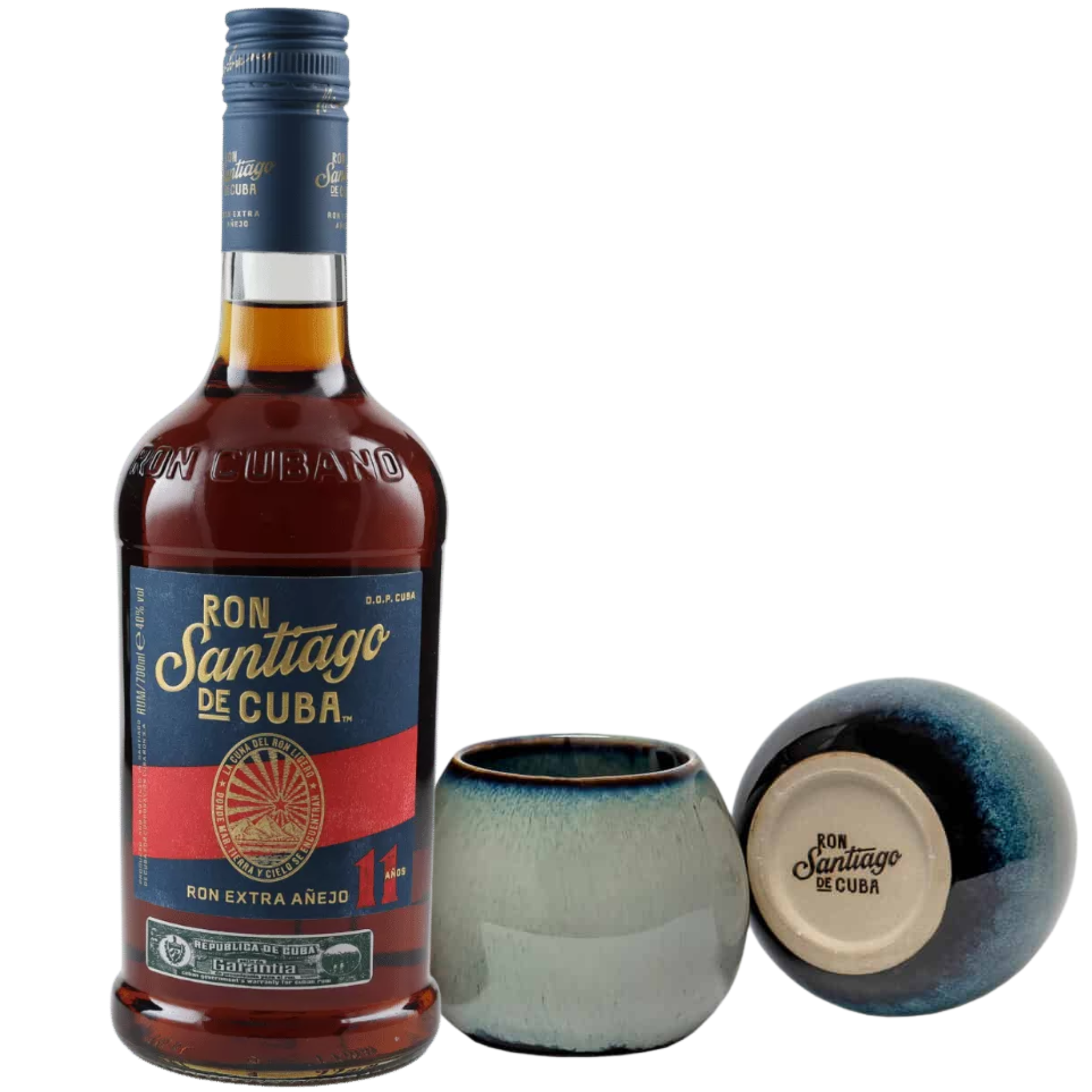 Geschenkset: Santiago de Cuba Extra Anejo 11 Jahre Rum + 2  Tiki Mug aus Keramik