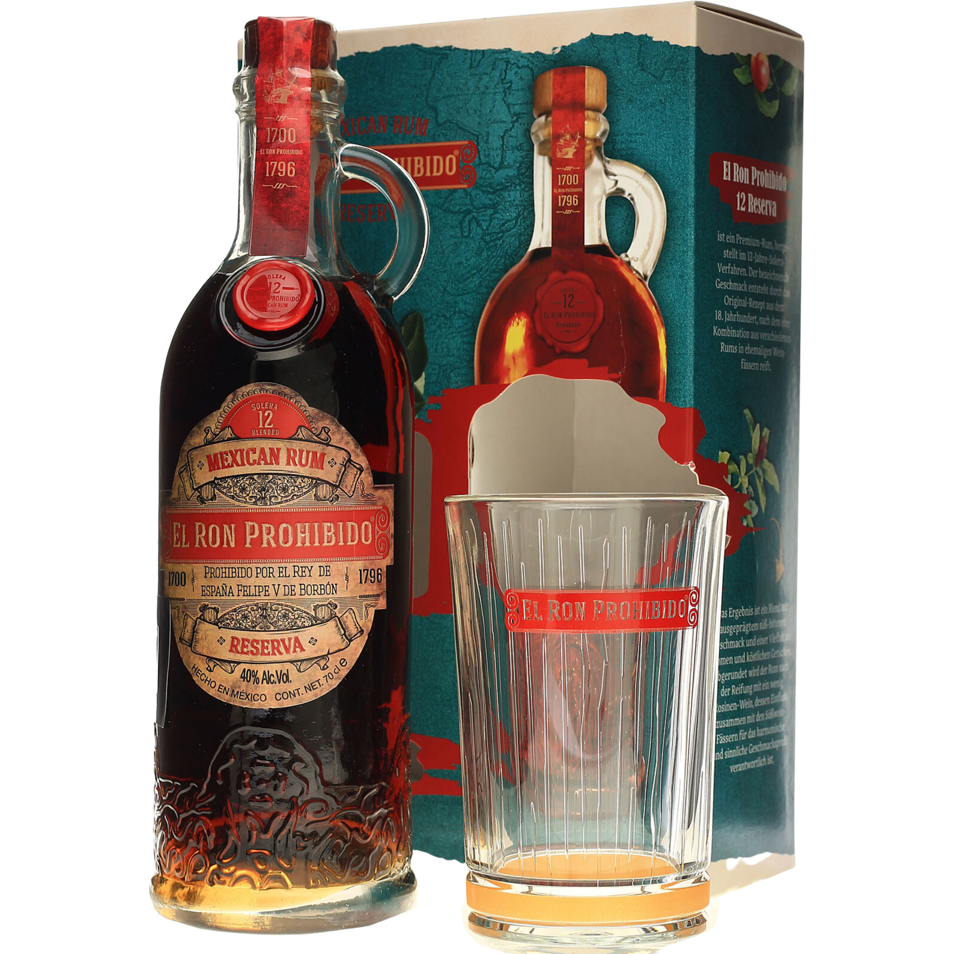 El Ron Prohibido Reserva Rum 12 Jahre Solera 40% 0,7l + Glas