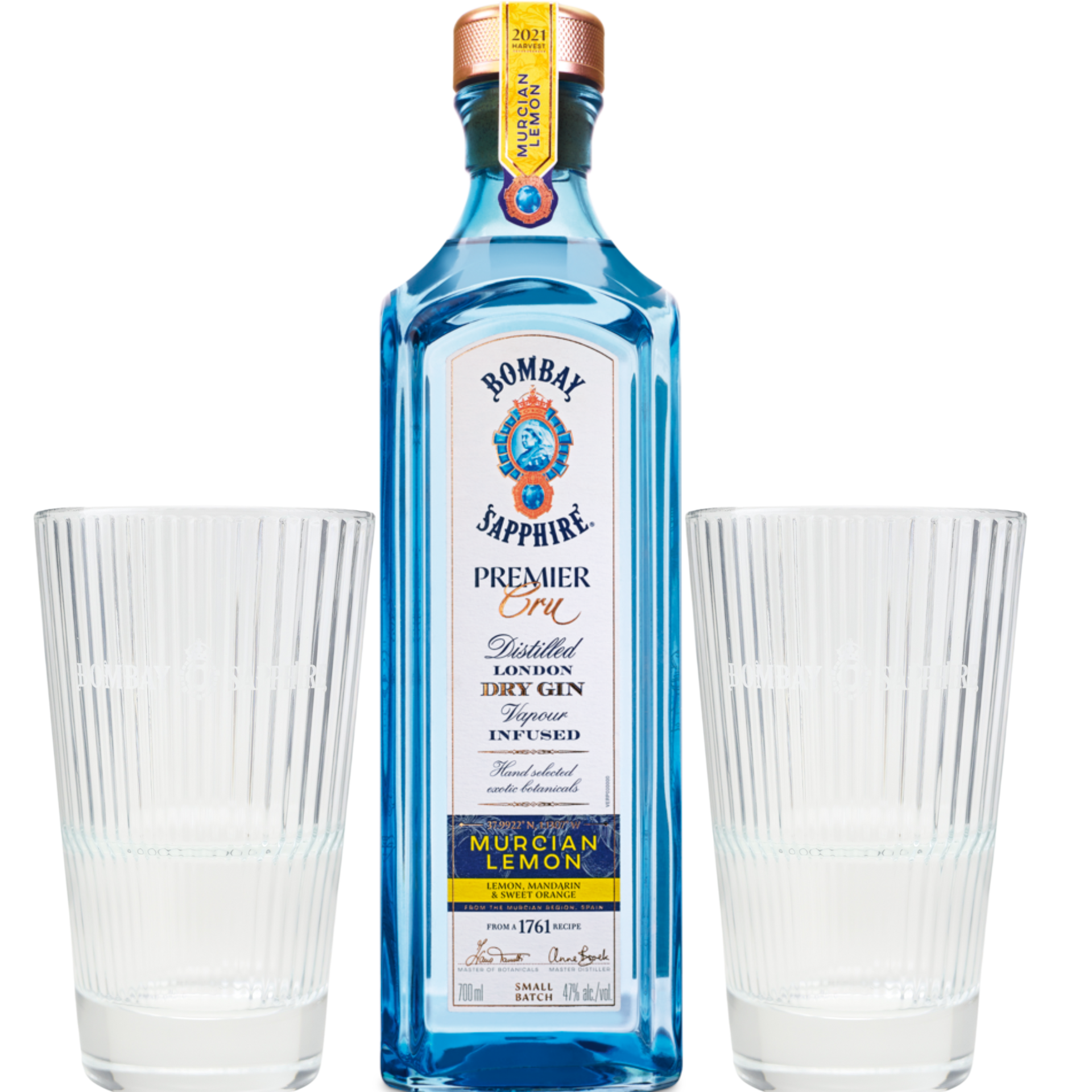 Bombay Sapphire Premier Cru Gin 47% 0,7l + 2 Gläser