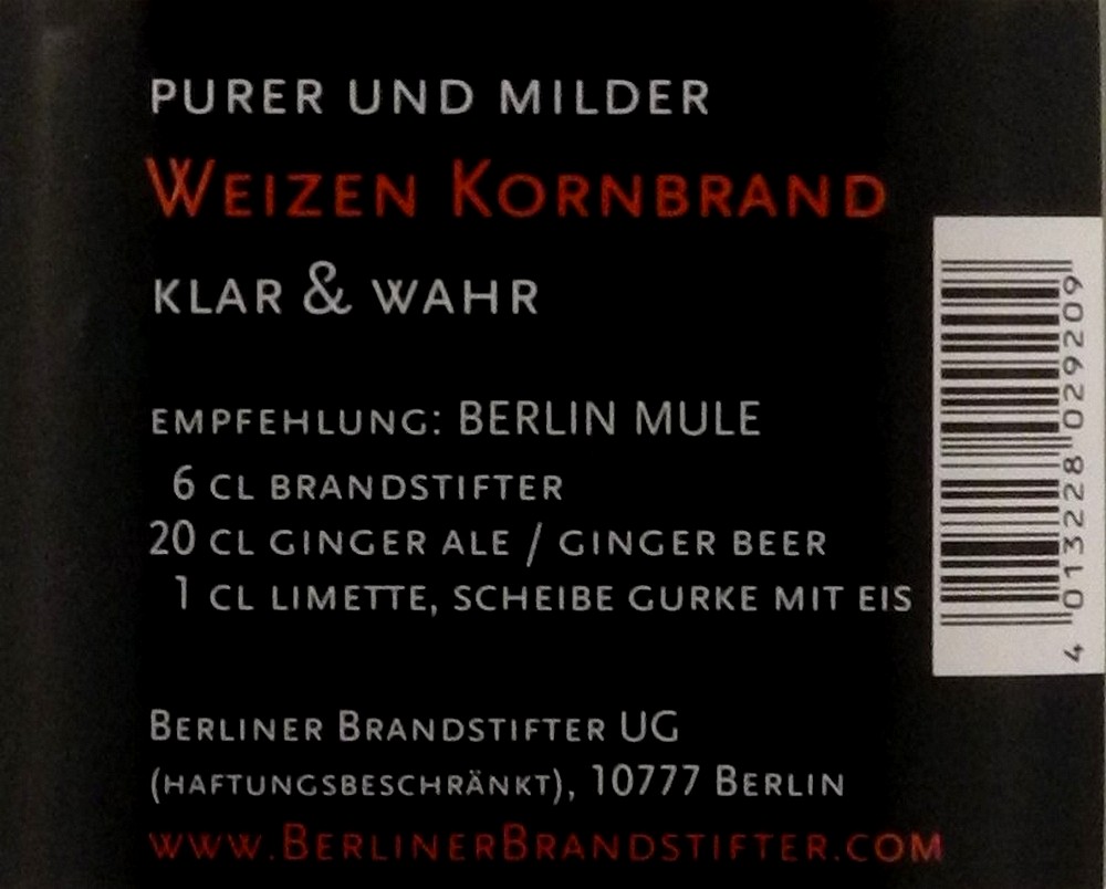 Brandstifter Kornbrand Berliner Premium Korn 38% 0,7l