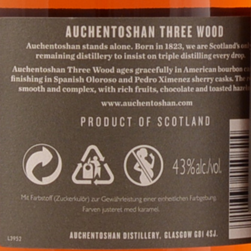 Auchentoshan Three Wood Lowland Whisky 43% 0,7l