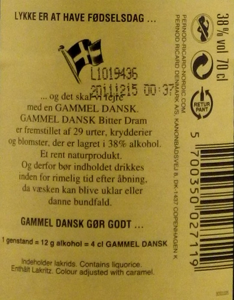 Gammel Dansk Bitter Dram 38% 0,7l
