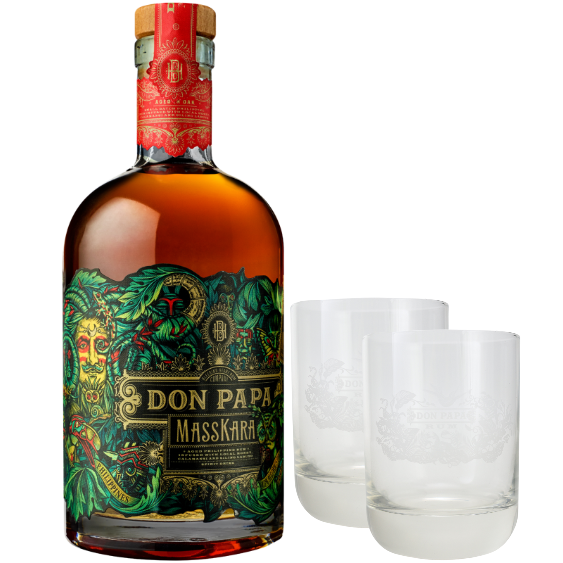 Don Papa MassKara Rum Spirit 40% 0,7l + 2 Gläser