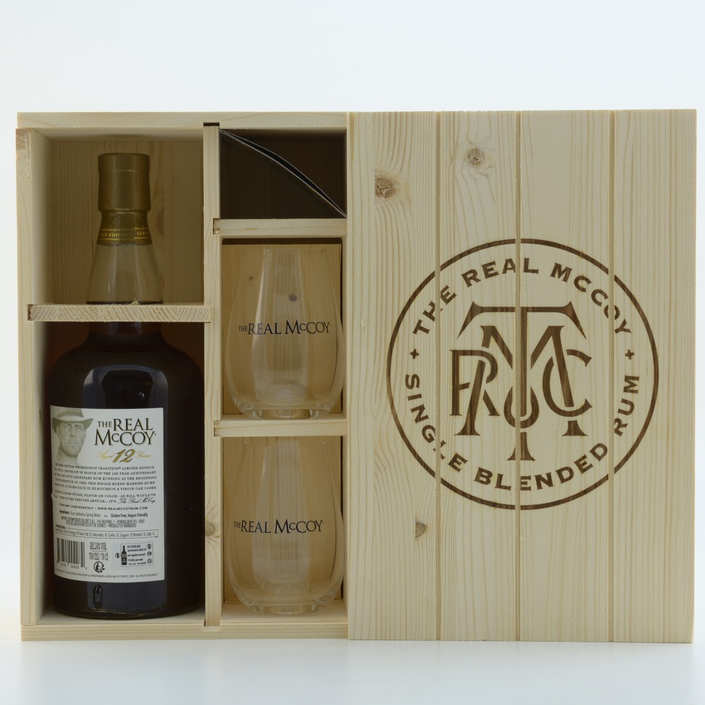 The Real McCoy Rum 12 Jahre Limited Edition Prohibition mit Holzbox inkl. 2 Gläser 50% 0,7l