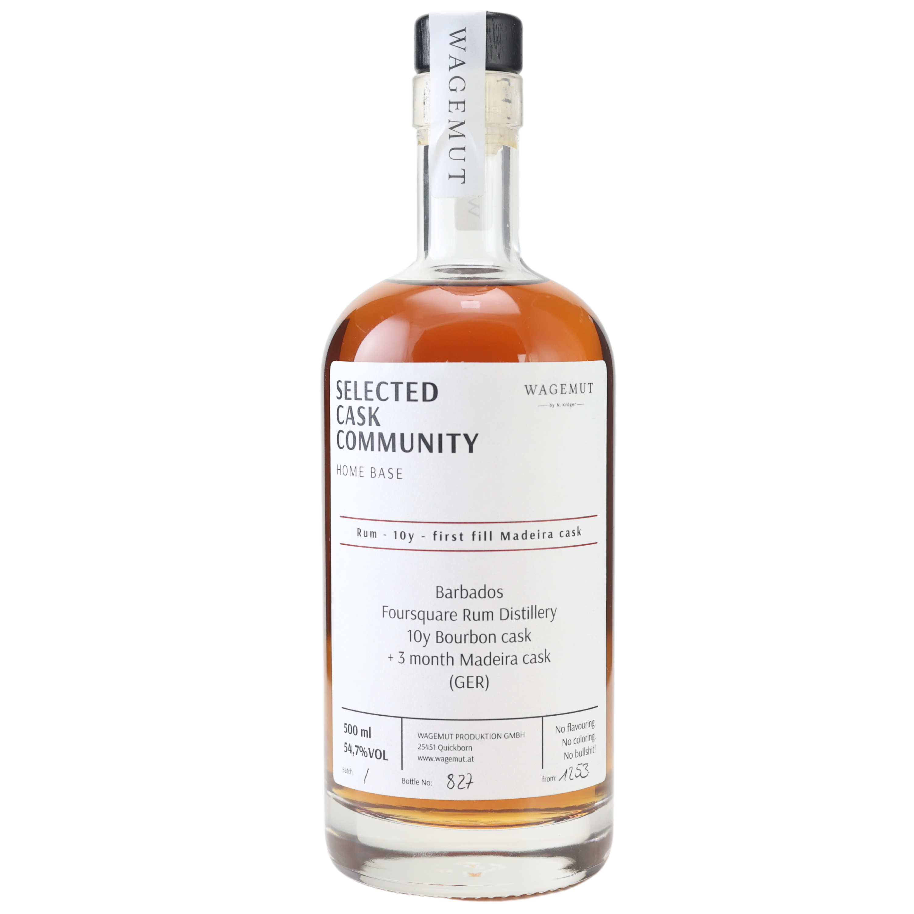 Wagemut Selected Cask Home Base 10 Jahre Rum 54,7% 0,5l