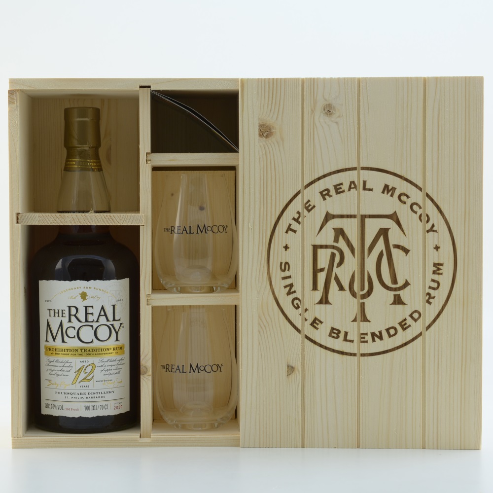 The Real McCoy Rum 12 Jahre Limited Edition Prohibition mit Holzbox inkl. 2 Gläser 50% 0,7l