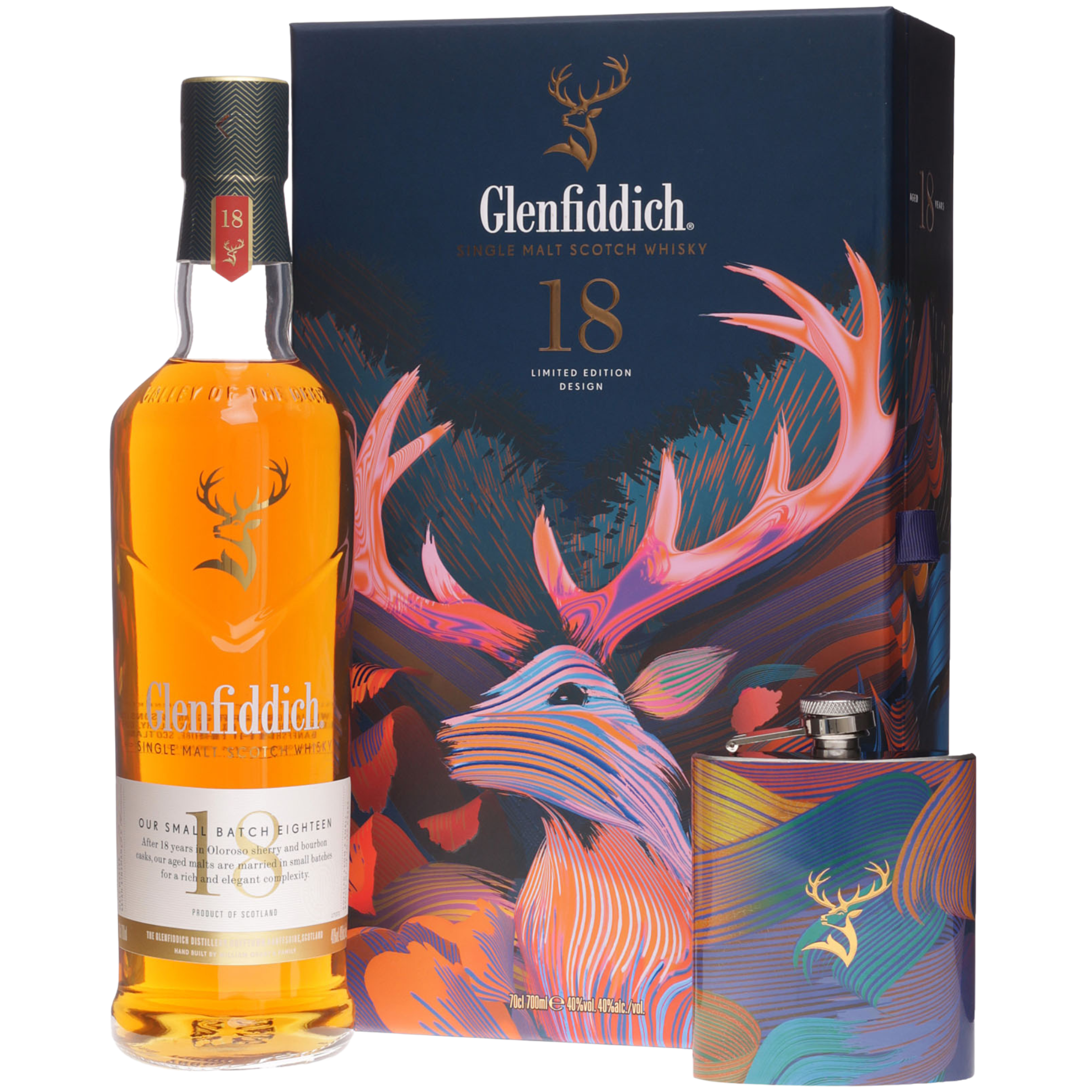 Glenfiddich 18 Jahre Small Batch Reserve Whisky + Flachmann