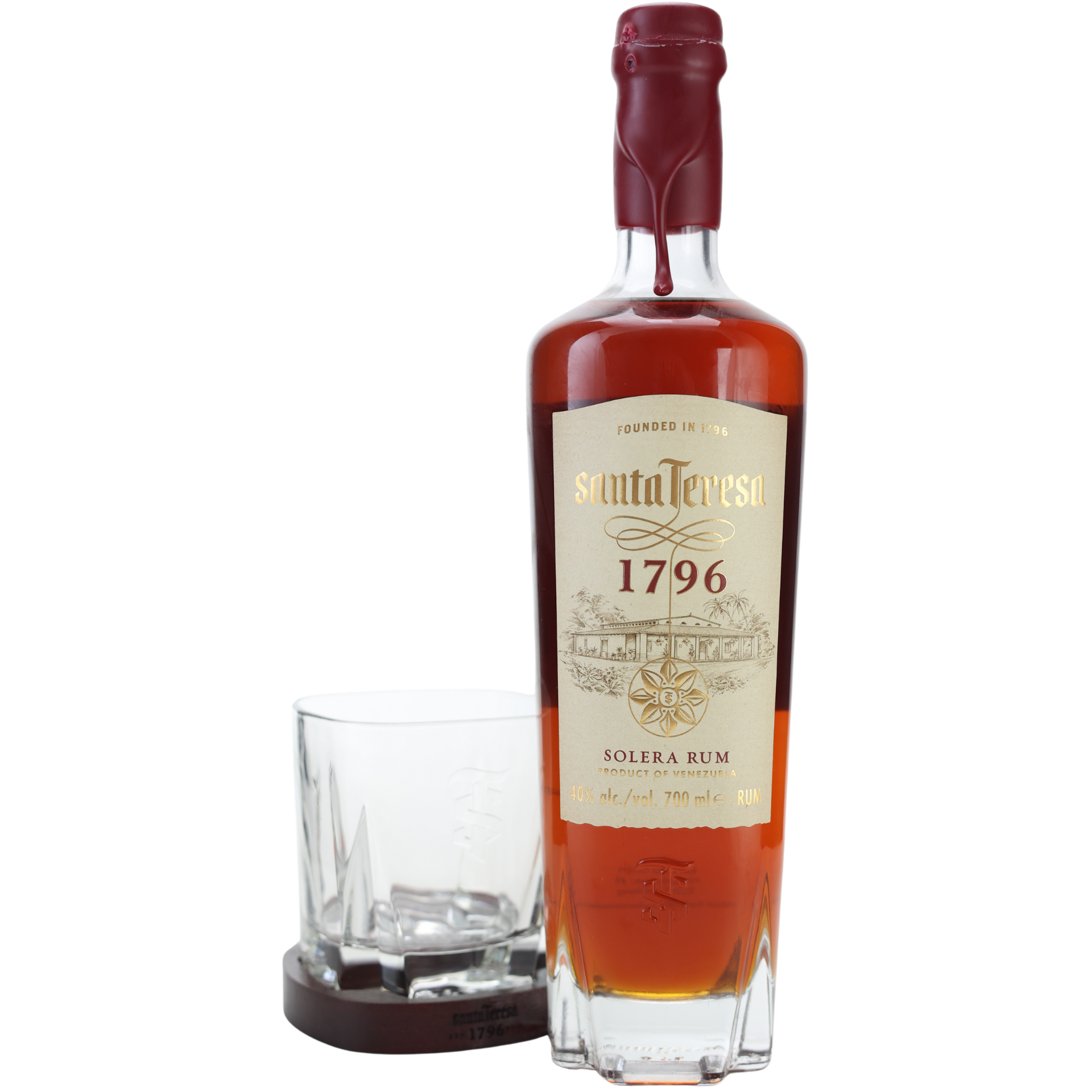 Santa Teresa Rum 1796 Antiguo de Solera 40% 0,7l + Tumbler & Holzuntersetzer